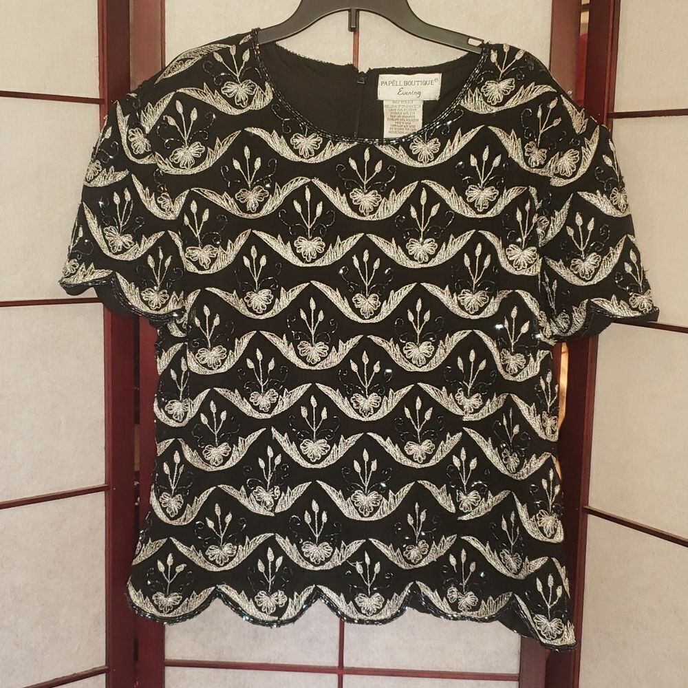 Papell Boutique Evening Silk Formal Black Top